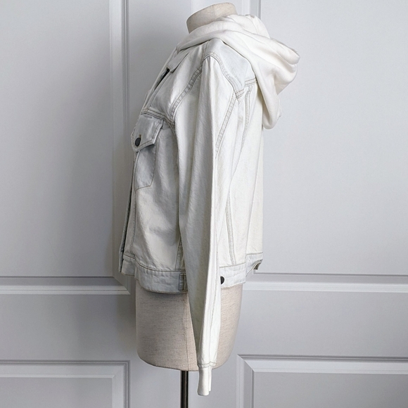 alice + olivia Jacket Denim Jean Removable Zip Out Hood Bleached Indigo L NWT - Picture 7 of 16
